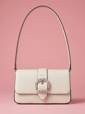 NWT Jimmy Choo Cheri Shoulder Bag with Crystal Buckle White Milk